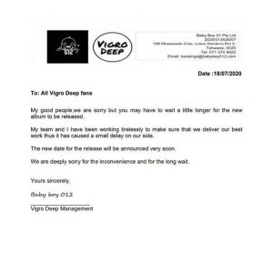Vigro Deep pede desculpas por não lançar o álbum